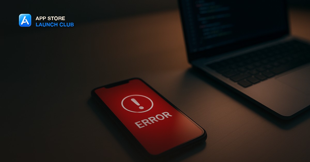 A phone on a desk next to a laptop showing a crash report dashboard with a stack trace
